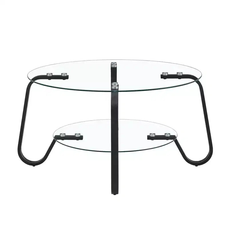 Retro Minimalist Metal Frame Coffee Table with Double Tempered Glass Layers, Size 31.5x31.5x17.7 Inches
