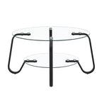 Retro Minimalist Metal Frame Coffee Table with Double Tempered Glass Layers, Size 31.5x31.5x17.7 Inches
