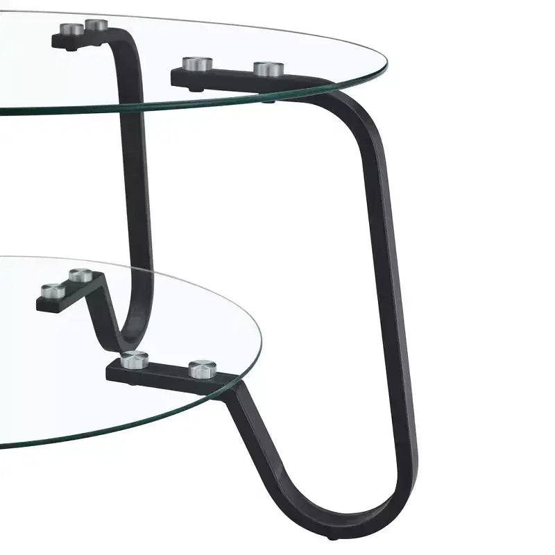 Retro Minimalist Metal Frame Coffee Table with Double Tempered Glass Layers, Size 31.5x31.5x17.7 Inches