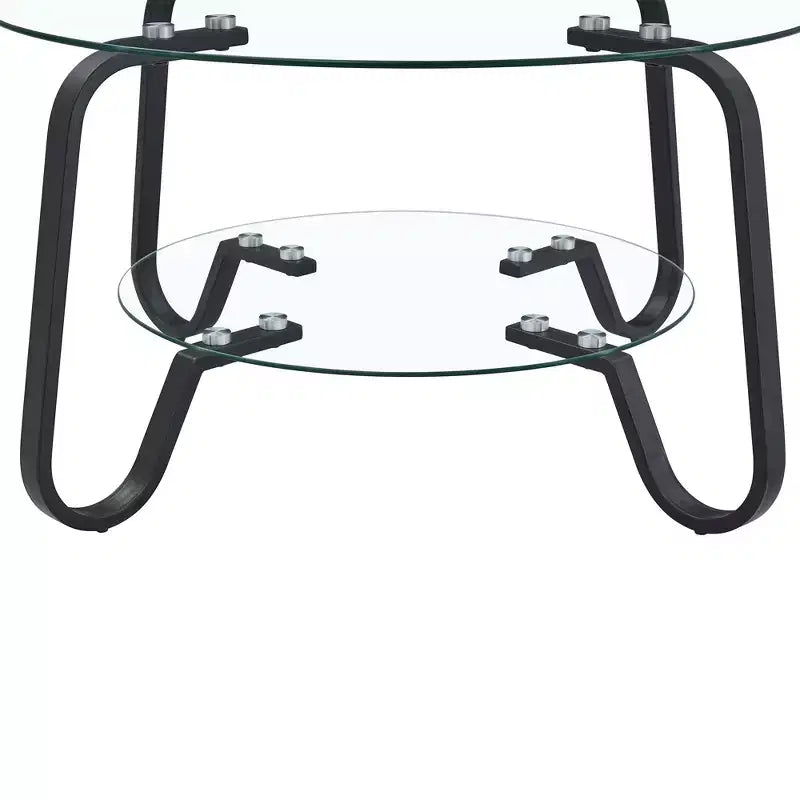 Retro Minimalist Metal Frame Coffee Table with Double Tempered Glass Layers, Size 31.5x31.5x17.7 Inches