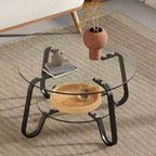 Retro Minimalist Metal Frame Coffee Table with Double Tempered Glass Layers, Size 31.5x31.5x17.7 Inches