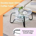Retro Minimalist Metal Frame Coffee Table with Double Tempered Glass Layers, Size 31.5x31.5x17.7 Inches