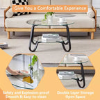 Retro Minimalist Metal Frame Coffee Table with Double Tempered Glass Layers, Size 31.5x31.5x17.7 Inches