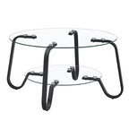 Retro Minimalist Metal Frame Coffee Table with Double Tempered Glass Layers, Size 31.5x31.5x17.7 Inches