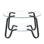 Retro Minimalist Metal Frame Coffee Table with Double Tempered Glass Layers, Size 31.5x31.5x17.7 Inches