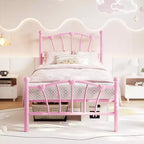 Chic Heart-Shaped Metal Platform Bed Frame - Sturdy Platform with Slat Support, Underbed Storage, No Box Spring Needed - Twin Size, White