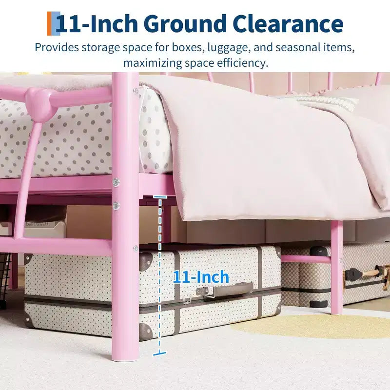 Chic Heart-Shaped Metal Platform Bed Frame - Sturdy Platform with Slat Support, Underbed Storage, No Box Spring Needed - Twin Size, White