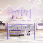Chic Heart-Shaped Metal Platform Bed Frame - Sturdy Platform with Slat Support, Underbed Storage, No Box Spring Needed - Twin Size, White