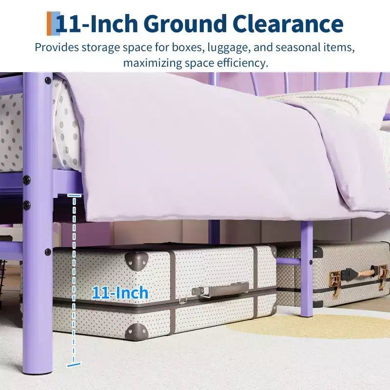 Chic Heart-Shaped Metal Platform Bed Frame - Sturdy Platform with Slat Support, Underbed Storage, No Box Spring Needed - Twin Size, White