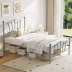 Chic Heart-Shaped Metal Platform Bed Frame - Sturdy Platform with Slat Support, Underbed Storage, No Box Spring Needed - Twin Size, White