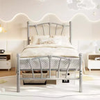 Chic Heart-Shaped Metal Platform Bed Frame - Sturdy Platform with Slat Support, Underbed Storage, No Box Spring Needed - Twin Size, White