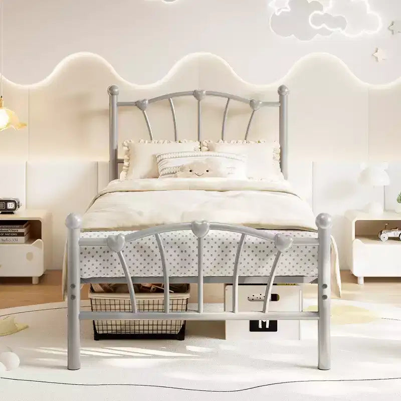 Chic Heart-Shaped Metal Platform Bed Frame - Sturdy Platform with Slat Support, Underbed Storage, No Box Spring Needed - Twin Size, White