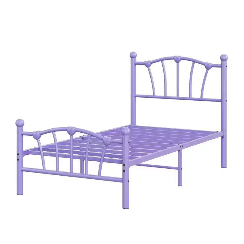 Chic Heart-Shaped Metal Platform Bed Frame - Sturdy Platform with Slat Support, Underbed Storage, No Box Spring Needed - Twin Size, White