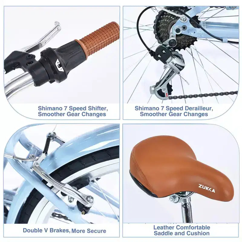 NAYSAYE Bicicletta Cruiser da 24 pollici a 7 velocità per donna, bicicletta cruiser completa con doppio freno a V, sedile regolabile, telaio in acciaio per donne e uomini, per pendolarismo e tempo libero