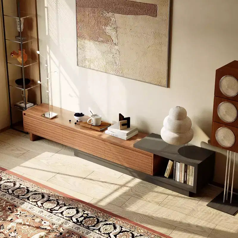 Mobile TV allungabile Luck Live 78.74102.3 con 3 cassetti, design frontale texturizzato e console multimediale moderna per il soggiorno