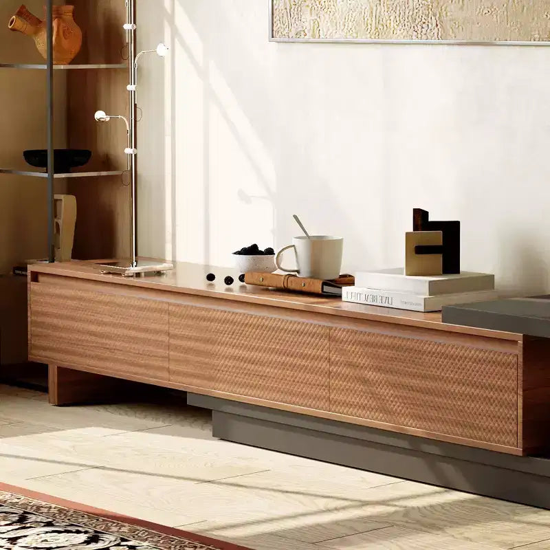 Mobile TV allungabile Luck Live 78.74102.3 con 3 cassetti, design frontale texturizzato e console multimediale moderna per il soggiorno