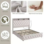 Soft Upholstered Platform Bed Frame with 4 Storage Drawers - Tall Headboard - Noise-Free - Easy Assembly - No Box Early Season Needed