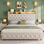 Soft Upholstered Platform Bed Frame with 4 Storage Drawers - Tall Headboard - Noise-Free - Easy Assembly - No Box Early Season Needed