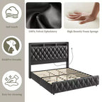 Soft Upholstered Platform Bed Frame with 4 Storage Drawers - Tall Headboard - Noise-Free - Easy Assembly - No Box Early Season Needed