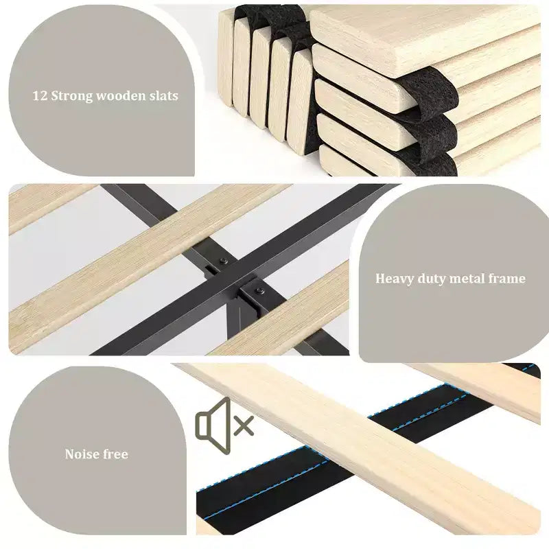 Soft Upholstered Platform Bed Frame with 4 Storage Drawers - Tall Headboard - Noise-Free - Easy Assembly - No Box Early Season Needed