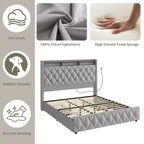 Soft Upholstered Platform Bed Frame with 4 Storage Drawers - Tall Headboard - Noise-Free - Easy Assembly - No Box Early Season Needed