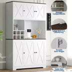 71 Inch Tall White Kitchen Pantry Cabinet, Modern Farmhouse Kitchen Hutch Storage Cabinet, Freestanding Coffee Bar Station with Storage