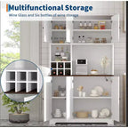 71 Inch Tall White Kitchen Pantry Cabinet, Modern Farmhouse Kitchen Hutch Storage Cabinet, Freestanding Coffee Bar Station with Storage