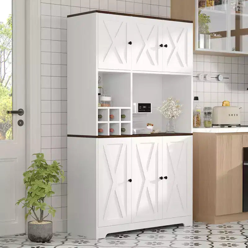 71 Inch Tall White Kitchen Pantry Cabinet, Modern Farmhouse Kitchen Hutch Storage Cabinet, Freestanding Coffee Bar Station with Storage