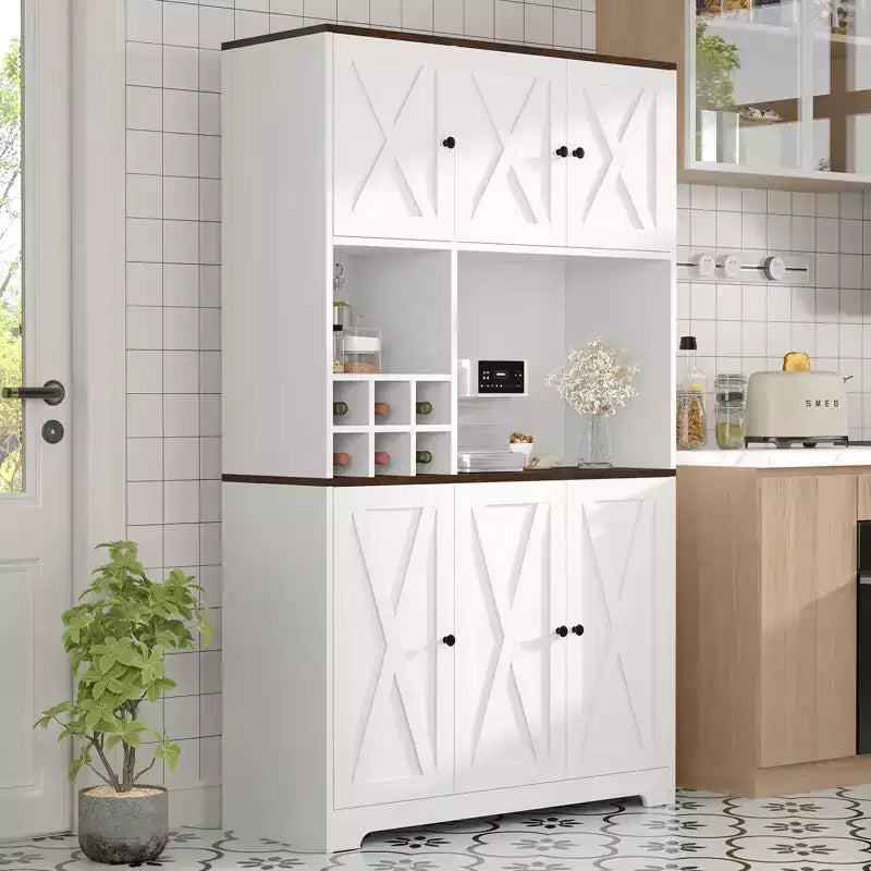 71 Inch Tall White Kitchen Pantry Cabinet, Modern Farmhouse Kitchen Hutch Storage Cabinet, Freestanding Coffee Bar Station with Storage