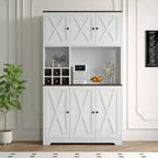 71 Inch Tall White Kitchen Pantry Cabinet, Modern Farmhouse Kitchen Hutch Storage Cabinet, Freestanding Coffee Bar Station with Storage