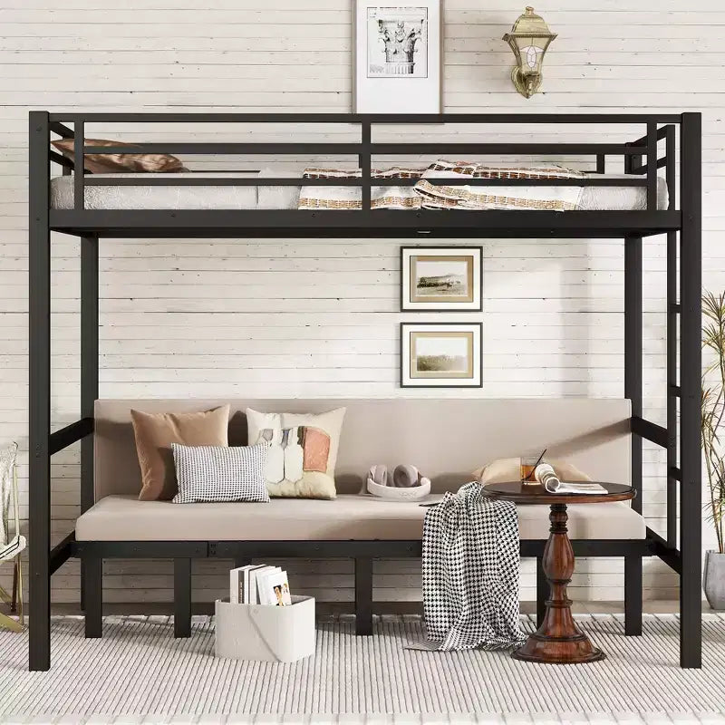 GDFStudio Arpita Modern Metal Bunk Bed with Safety Rails and Three Independent Pull-Out Sections