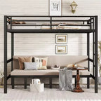 GDFStudio Arpita Modern Metal Bunk Bed with Safety Rails and Three Independent Pull-Out Sections