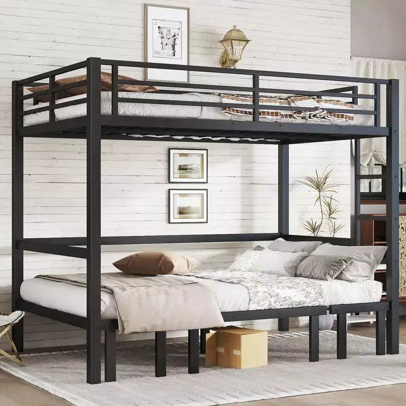 GDFStudio Arpita Modern Metal Bunk Bed with Safety Rails and Three Independent Pull-Out Sections