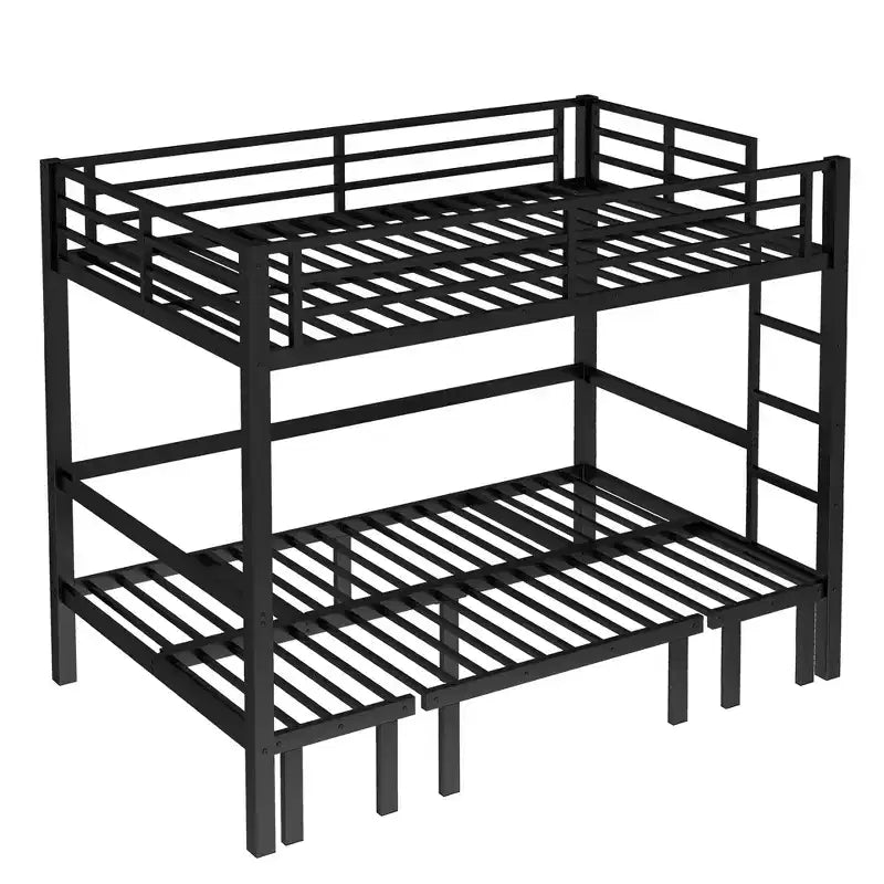 GDFStudio Arpita Modern Metal Bunk Bed with Safety Rails and Three Independent Pull-Out Sections
