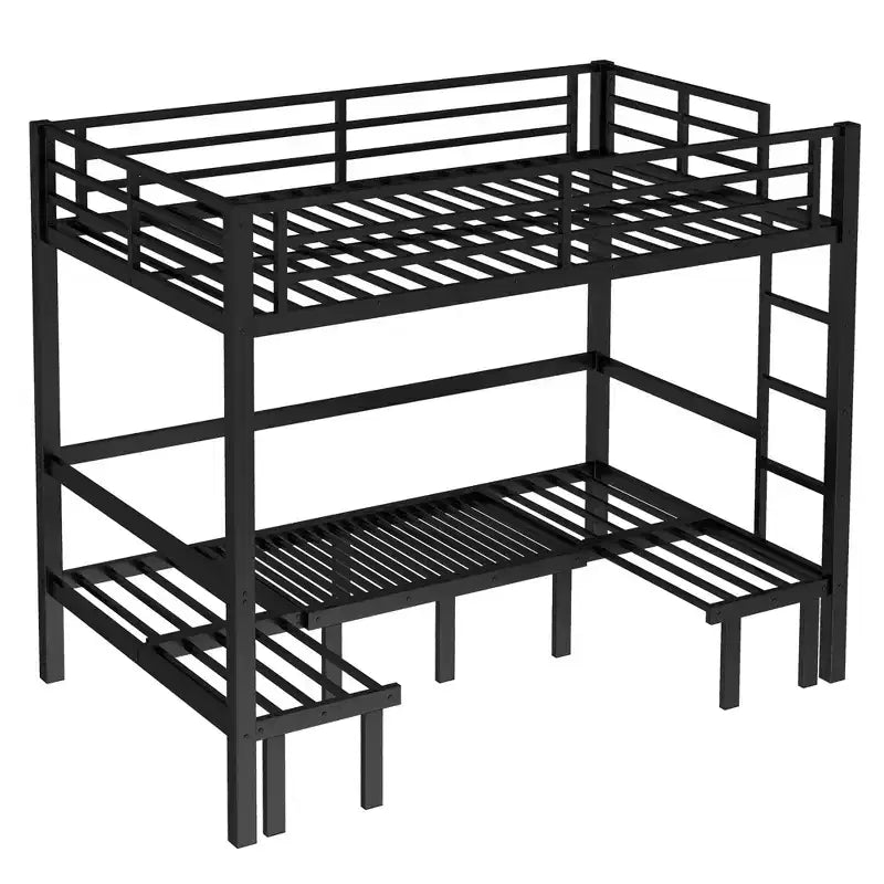 GDFStudio Arpita Modern Metal Bunk Bed with Safety Rails and Three Independent Pull-Out Sections