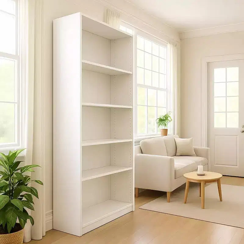 JVNOXK Libreria a cinque ripiani da 29 pollici con 5 ripiani aperti e kit di sicurezza antiribaltamento, adatta per camere da letto e soggiorni, bianco