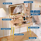31.5 LED Makeup Vanity Desk with Mirror and 2 Drawers for Bedroom Storage and Organization