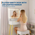 31.5 LED Makeup Vanity Desk with Mirror and 2 Drawers for Bedroom Storage and Organization