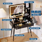 31.5 LED Makeup Vanity Desk with Mirror and 2 Drawers for Bedroom Storage and Organization
