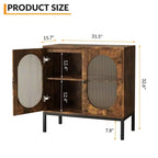 Modern Rattan Buffet Cabinet with Doors  Wooden Storage Sideboard for Dining Room, Kitchen with Metal Feet