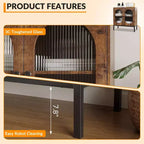 Modern Rattan Buffet Cabinet with Doors  Wooden Storage Sideboard for Dining Room, Kitchen with Metal Feet