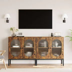 Modern Rattan Buffet Cabinet with Doors  Wooden Storage Sideboard for Dining Room, Kitchen with Metal Feet