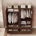 Spacious Wooden Wardrobe Closet with 2 Drawers and 18 Adjustable Shelves  Tall Bedroom Storage Cabinet with Hanging Rod and Modern Doors
