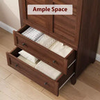 Spacious Wooden Wardrobe Closet with 2 Drawers and 18 Adjustable Shelves  Tall Bedroom Storage Cabinet with Hanging Rod and Modern Doors