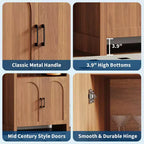 71 Tall Arched Storage Cabinet with Open Shelves & Doors, 5-Tier Modern Bookcase for Dining Room, Kitchen, or Living Room - Brown