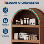 71 Tall Arched Storage Cabinet with Open Shelves & Doors, 5-Tier Modern Bookcase for Dining Room, Kitchen, or Living Room - Brown