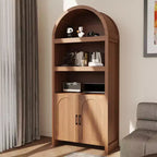 71 Tall Arched Storage Cabinet with Open Shelves & Doors, 5-Tier Modern Bookcase for Dining Room, Kitchen, or Living Room - Brown