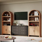 71 Tall Arched Storage Cabinet with Open Shelves & Doors, 5-Tier Modern Bookcase for Dining Room, Kitchen, or Living Room - Brown