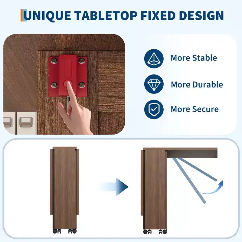 Folding Dining Table for 4,Farmhouse Kitchen Table with Drawer, 2-Layer Storage Shelf & 6 Wheels for Small Spaces
