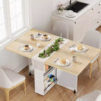 Folding Dining Table for 4,Farmhouse Kitchen Table with Drawer, 2-Layer Storage Shelf & 6 Wheels for Small Spaces